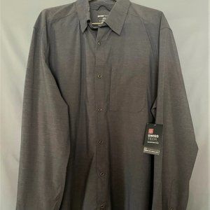 MENS BUTTON DOWN DRESS SHIRT SIDE ZIPPER POCKET XL